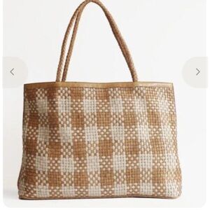 Chic Woven Tan and Cream Tote Bag